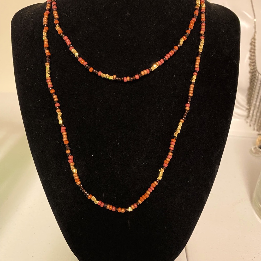 Kalan USA beaded boho orange long necklace
